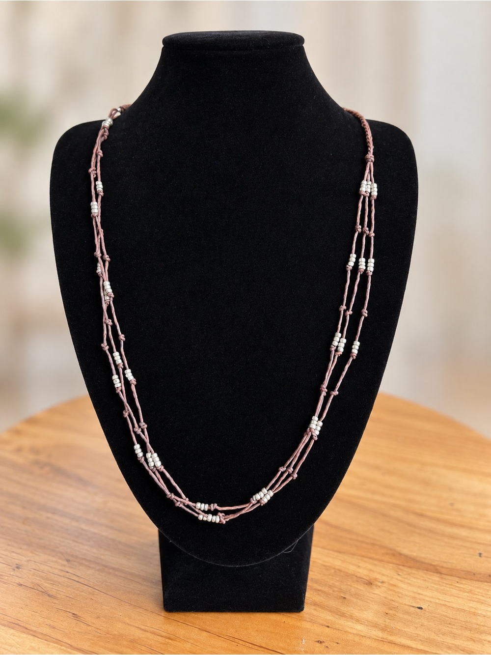 Presh Studio 925 Sterling Silver Multi-Strand Layered Cord Beaded Boho Necklace